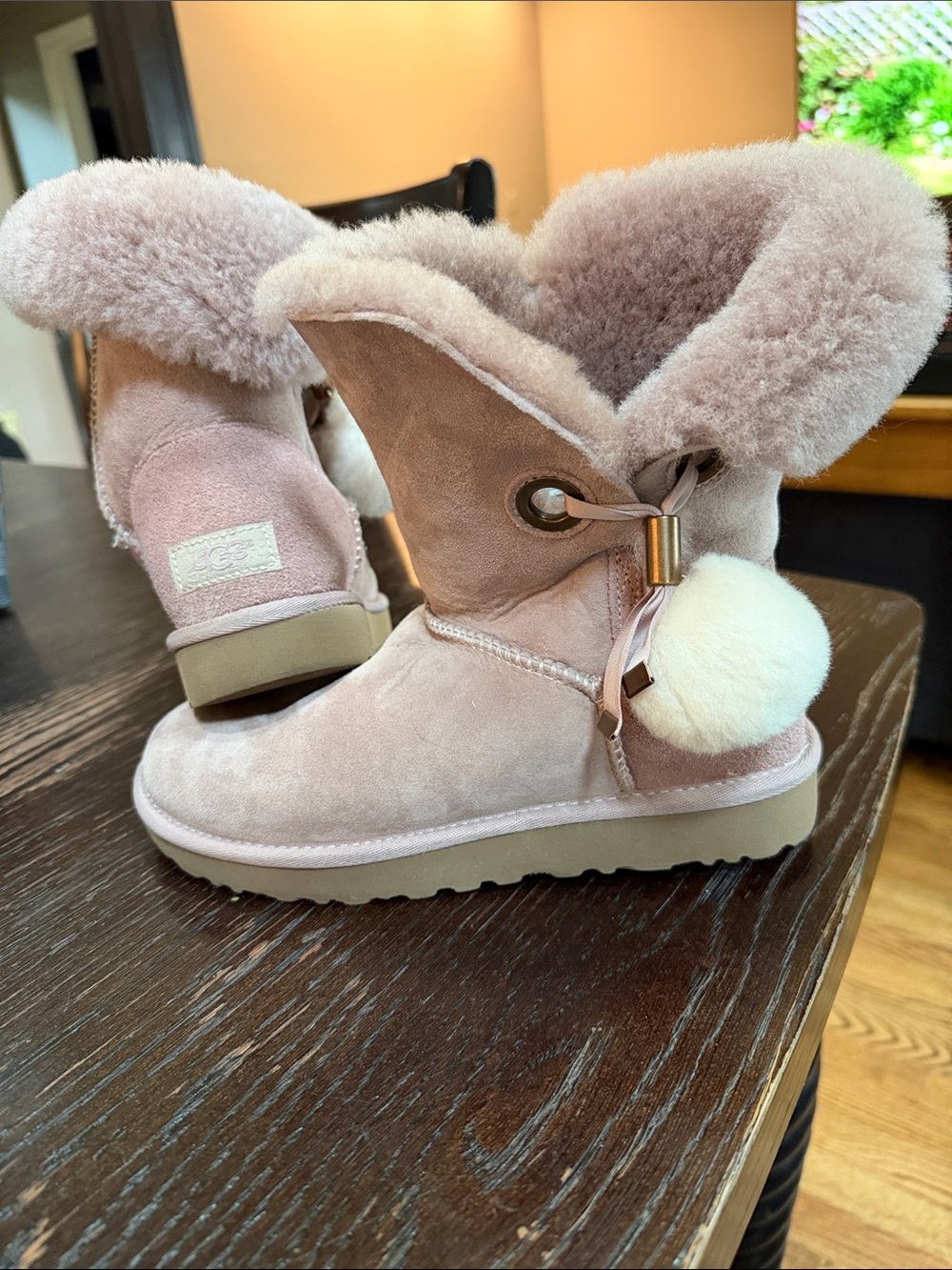 Ugg Pom-Pom Shearling Boots - Blush Pink